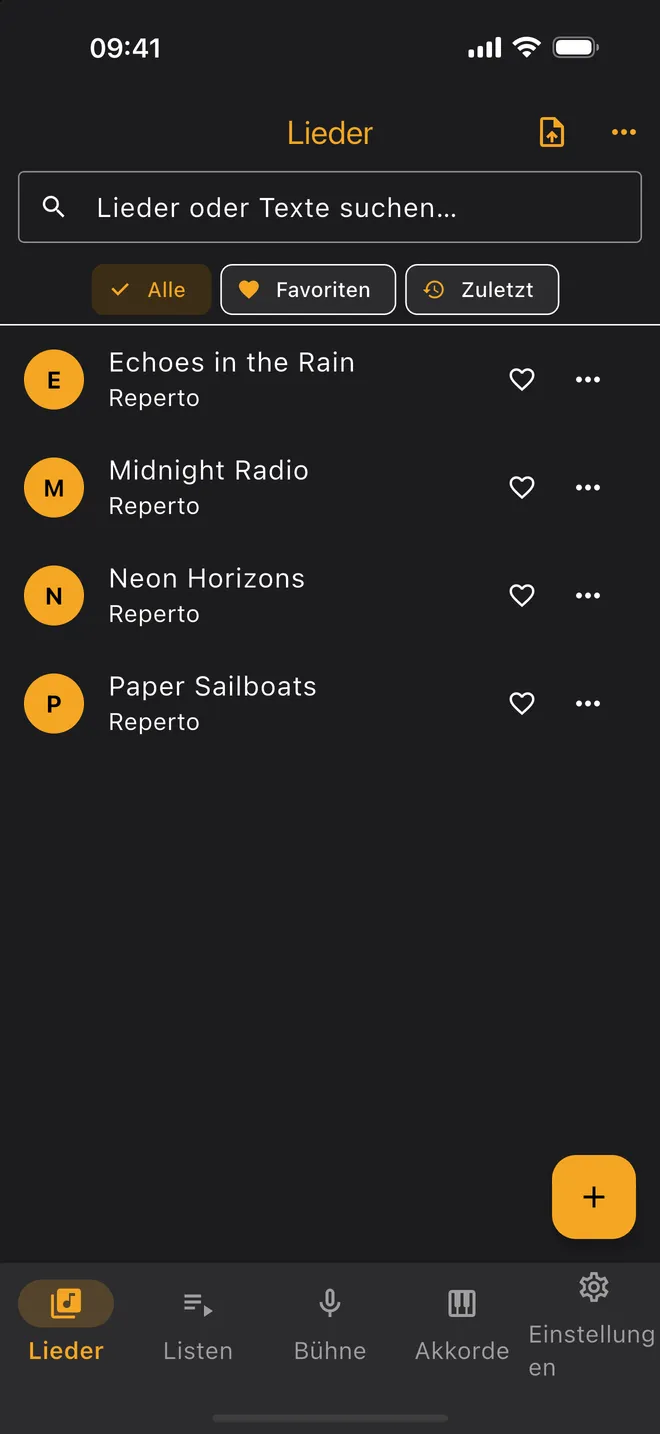 Bibliothek — Songliste und Suche