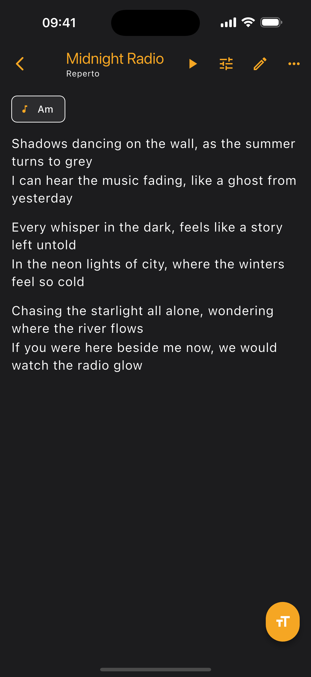 Vocalist mode — lyrics only view