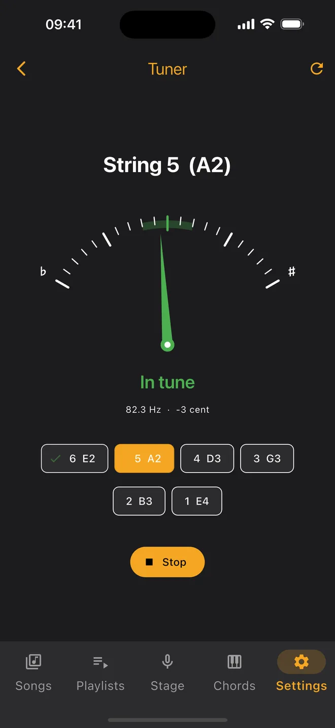 Tuner — guided tuning, string by string