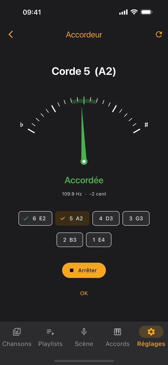 Accordeur — accordage guidé, corde par corde
