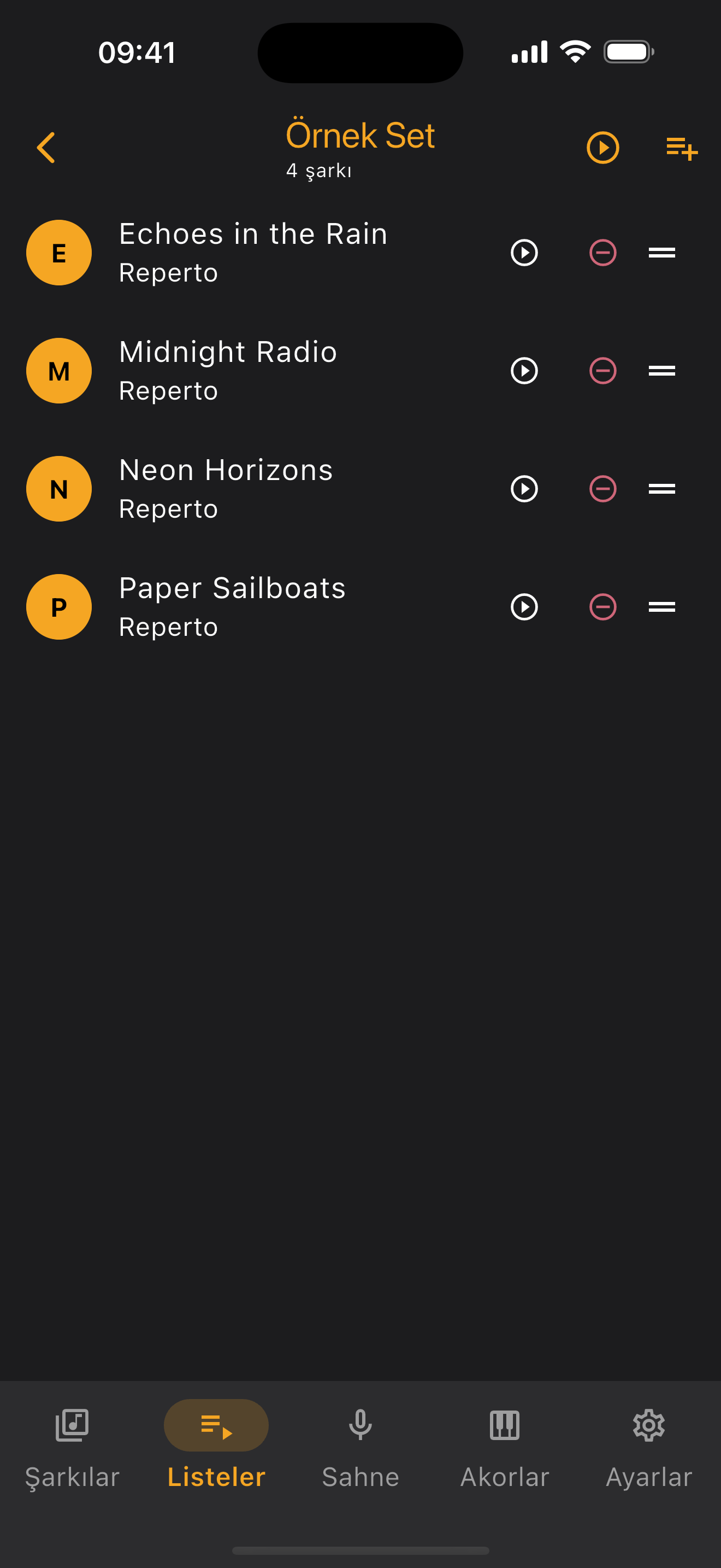 Setlist — listeye şarkı ekleme